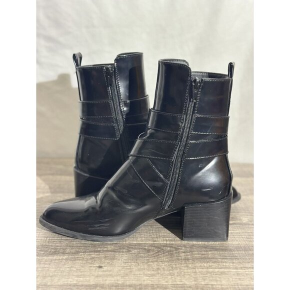 Nasty Gal Faux Patent Leather Buckle Strap Ankle Combat Boots - size 6 - Picture 8 of 11
